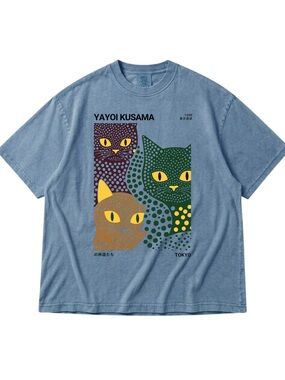 Comfort Colors Blue Tee with Multicolor Cat Art